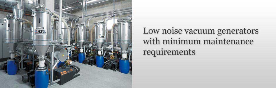 Low noise vacuum generators with minimum maintenance requirements